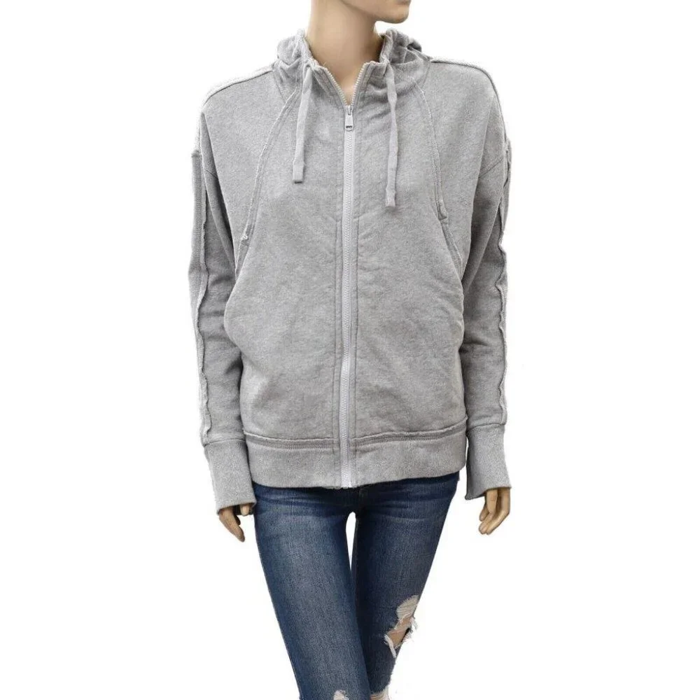 Free People Light Gray Zip Hoodie with Purple Tank and White Cap